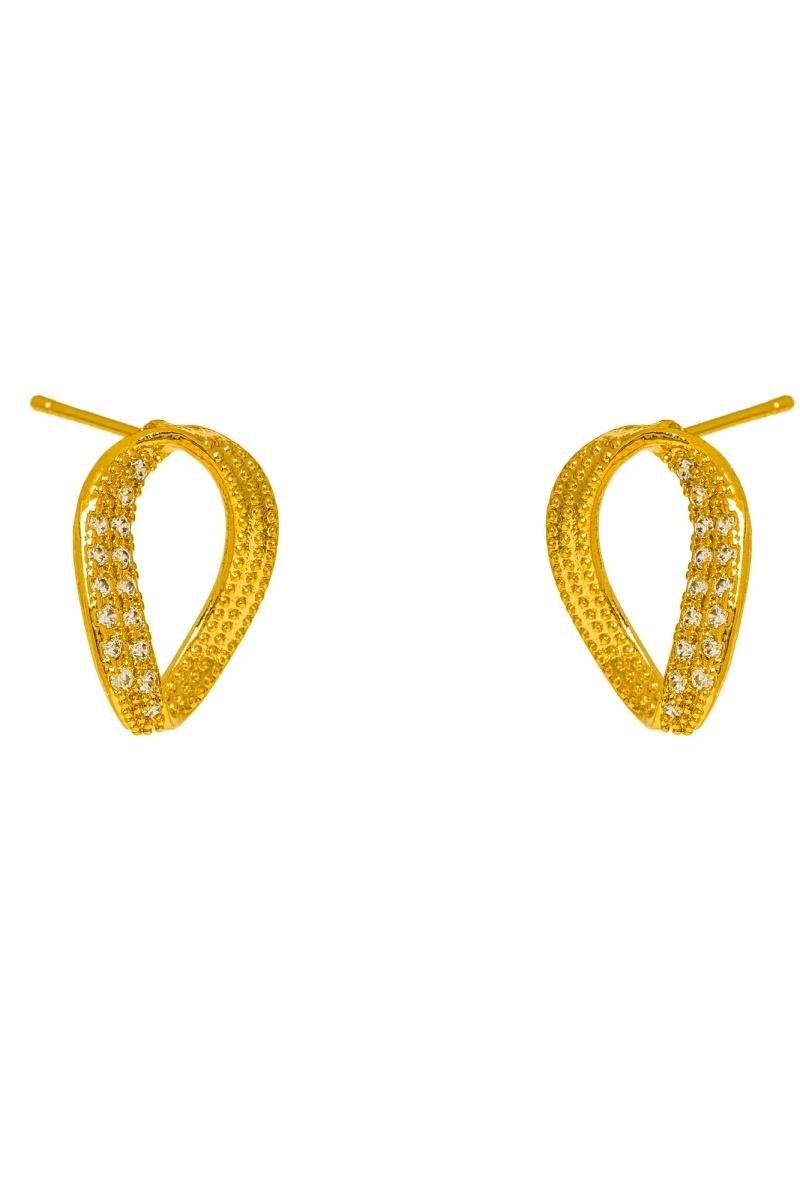 BRINCO OVAL CRAVEJADO EM ZIRCÔNIAS DETALHE BOLEADO VAZADO 11X15MM OURO