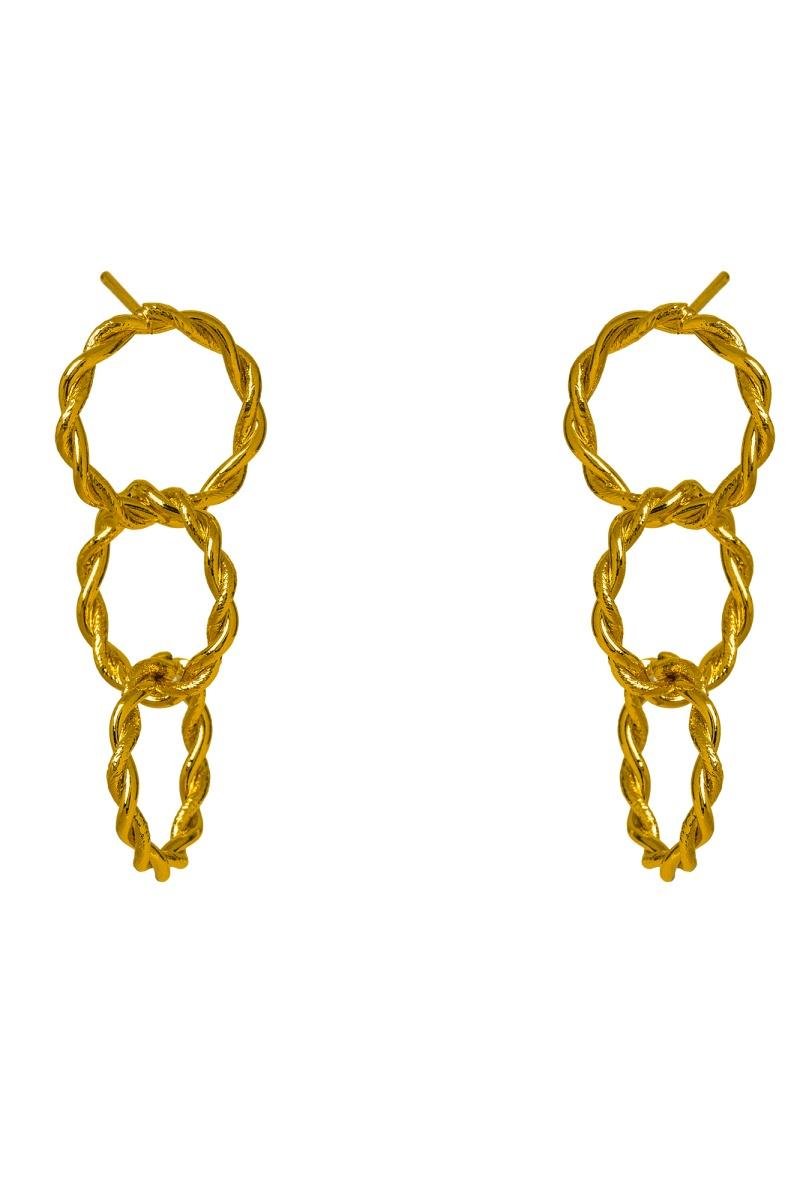 BRINCO TRIO DE ELOS REDONDO TORCIDO LISO FIO DIAMANTADO OURO
