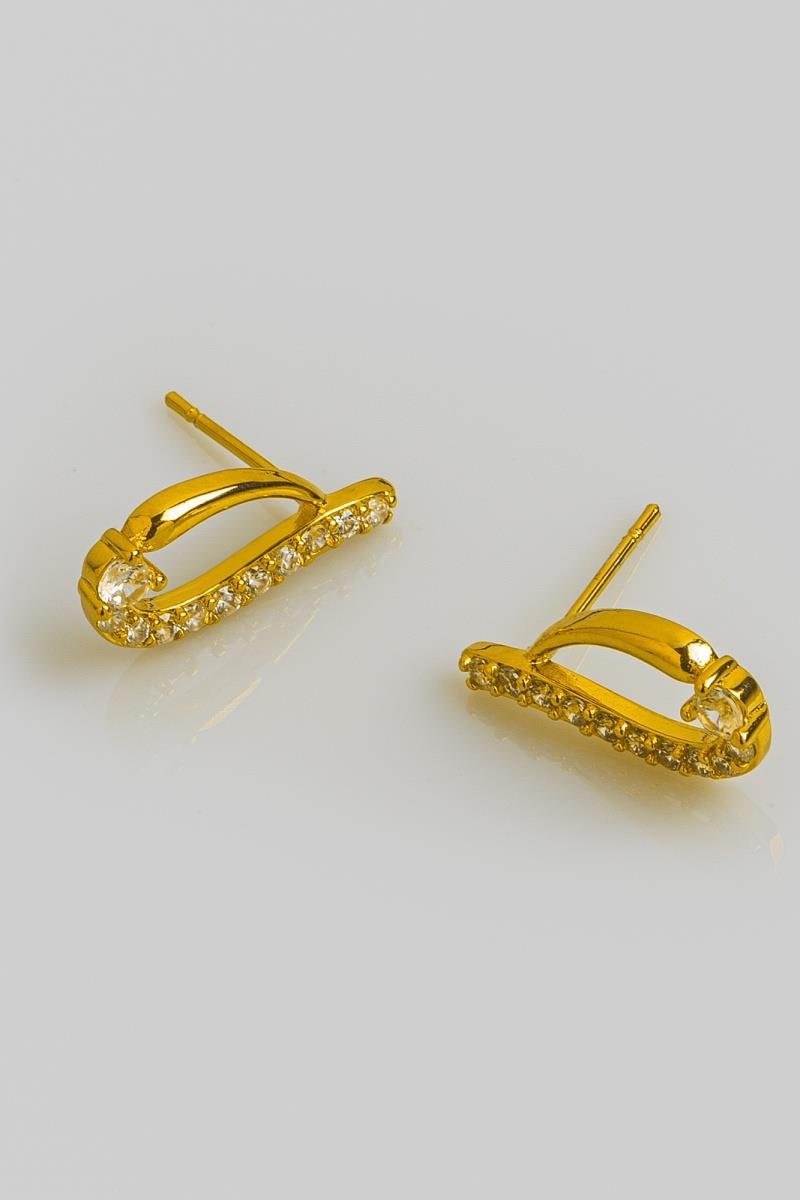 BRINCO DE GOTA CRAVEJADA EM ZIRCÔNIAS PONTO DE LUZ FIO LISO VAZADO 16MM OURO