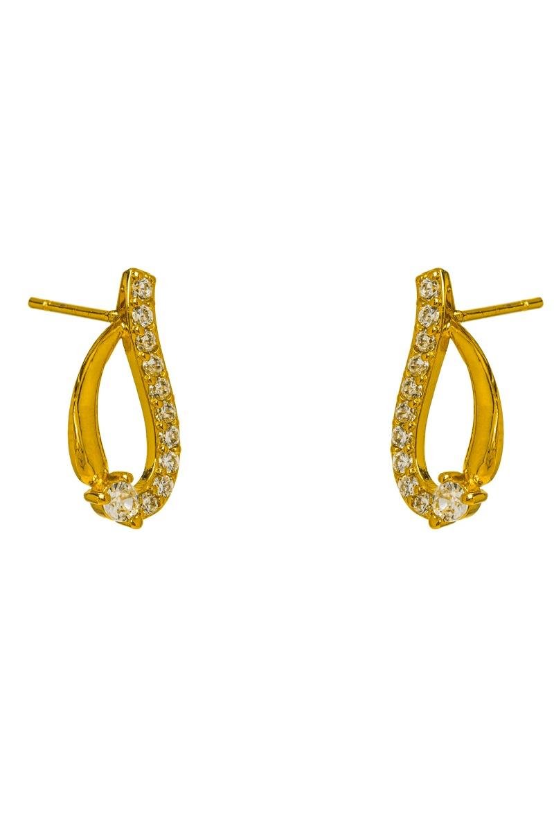 BRINCO DE GOTA CRAVEJADA EM ZIRCÔNIAS PONTO DE LUZ FIO LISO VAZADO 16MM OURO