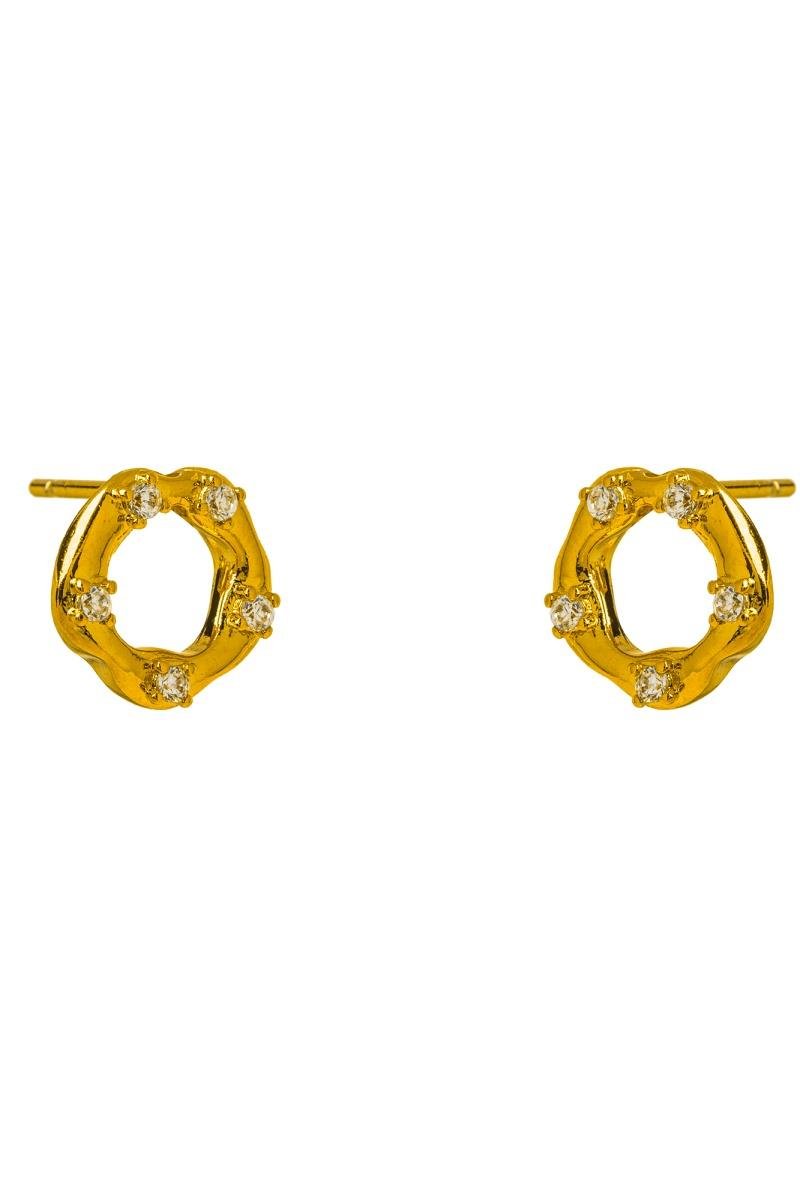 BRINCO ORGÂNICO REDONDO COM CINCO ZIRCÔNIAS VAZADO 10MM OURO