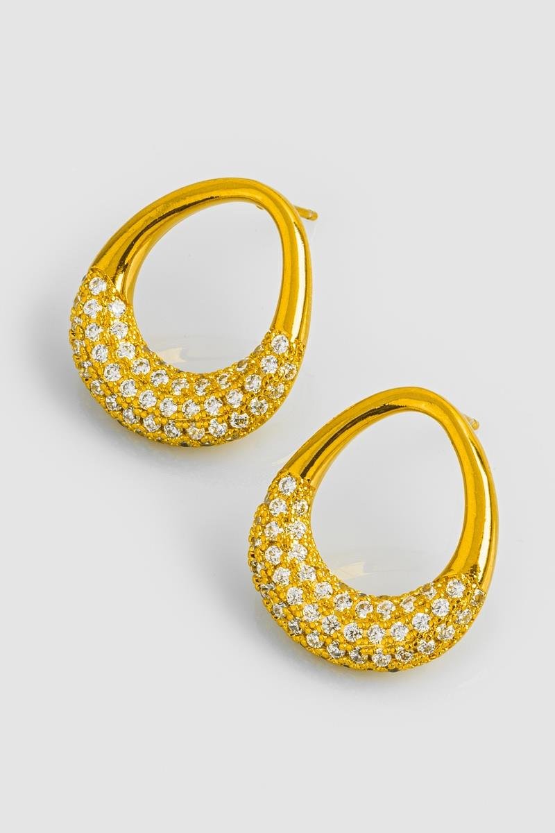 BRINCO DE GOTA CRAVEJADA EM ZIRCÔNIAS VAZADA 19X22MM OURO
