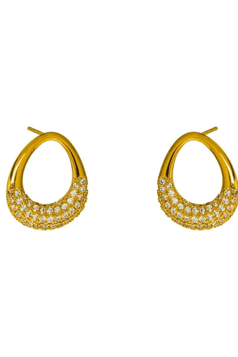 BRINCO DE GOTA CRAVEJADA EM ZIRCÔNIAS VAZADA 19X22MM OURO