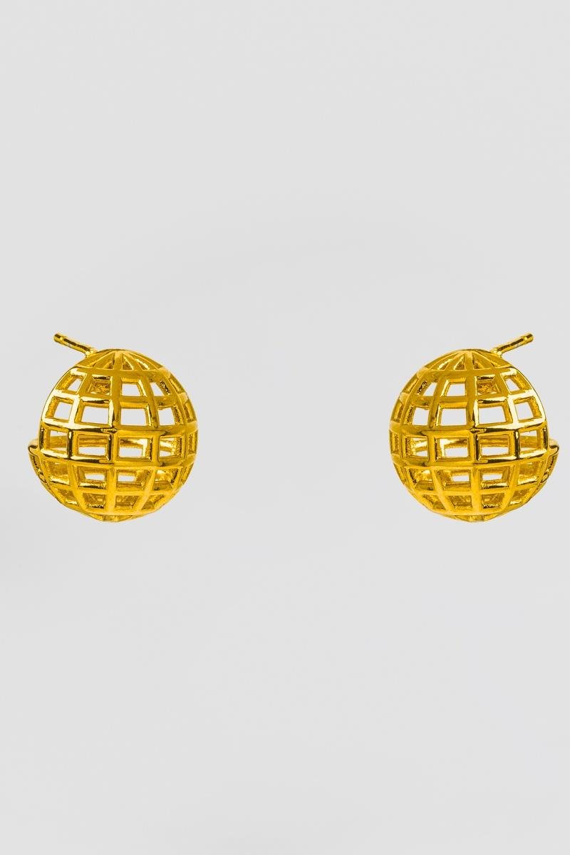 BRINCO MEIA BOLA FIOS GEOMETRICO VAZADO 15MM OURO