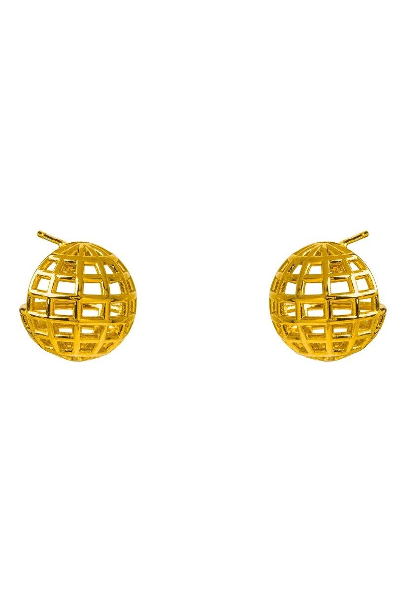 BRINCO MEIA BOLA FIOS GEOMETRICO VAZADO 15MM OURO