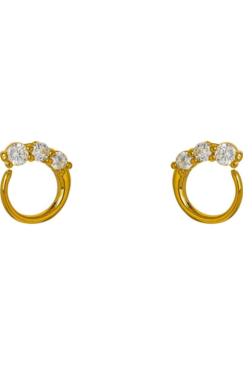 BRINCO MEIA ARGOLA TRIO DE ZIRCÔNIAS FIO LISO OURO