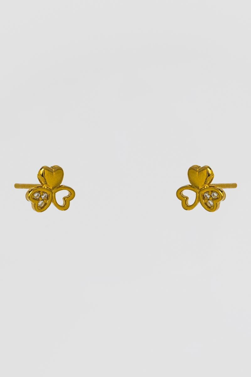 BRINCO TREVO CORAÇÃO CRAVEJADO EM ZIRCÔNIAS LISO VAZADO 7MM OURO
