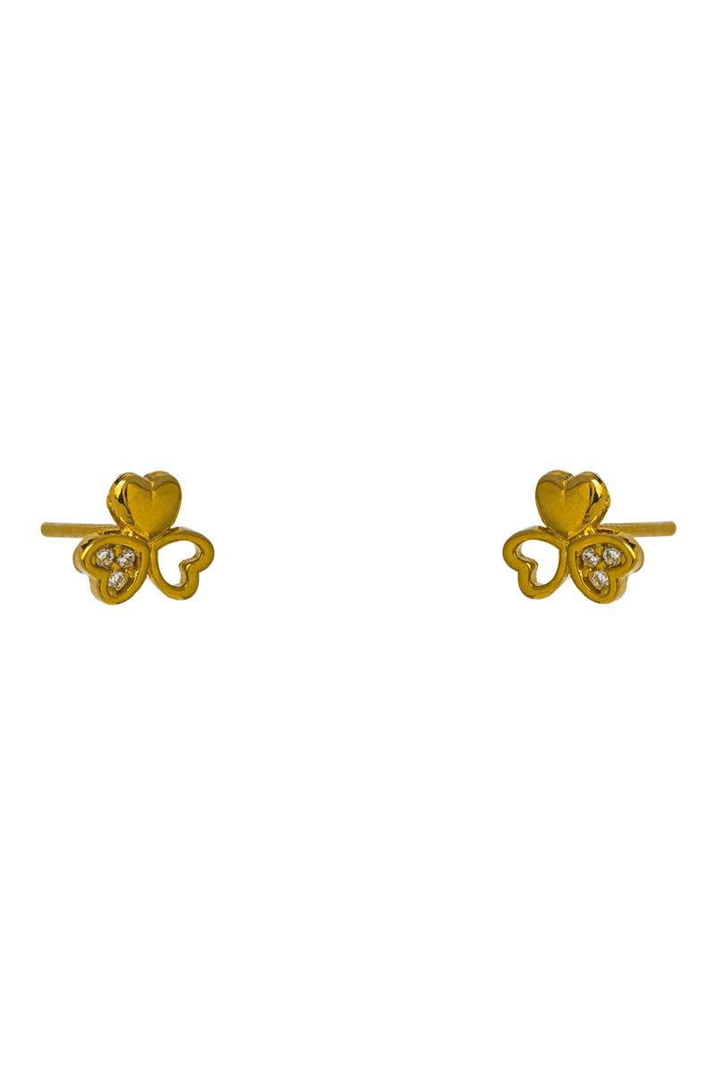 BRINCO TREVO CORAÇÃO CRAVEJADO EM ZIRCÔNIAS LISO VAZADO 7MM OURO