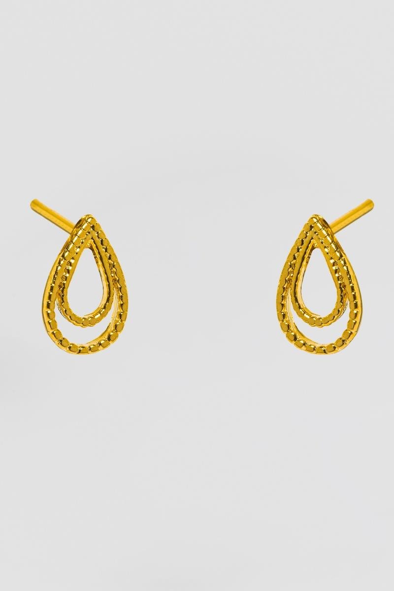 BRINCO DE GOTA FIO DUPLO BOLEADO VAZADO OURO