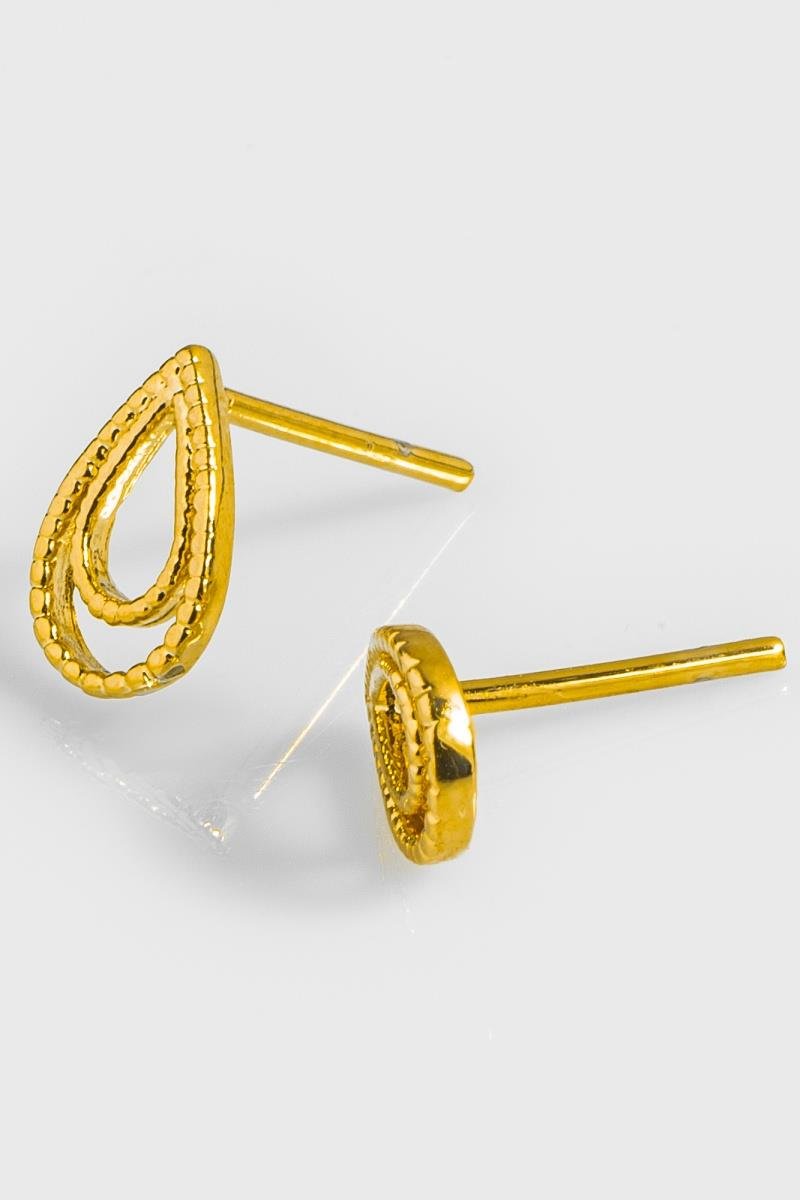 BRINCO DE GOTA FIO DUPLO BOLEADO VAZADO OURO