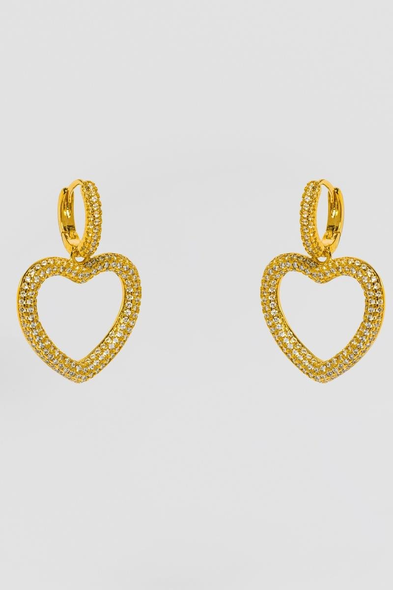 BRINCO CORAÇÃO CRAVEJADO EM ZIRCÔNIAS VAZADO CLICK 12MM OURO