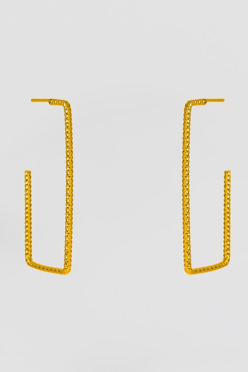 BRINCO ARGOLA RETANGULAR DIAMANTADA 39MM OURO
