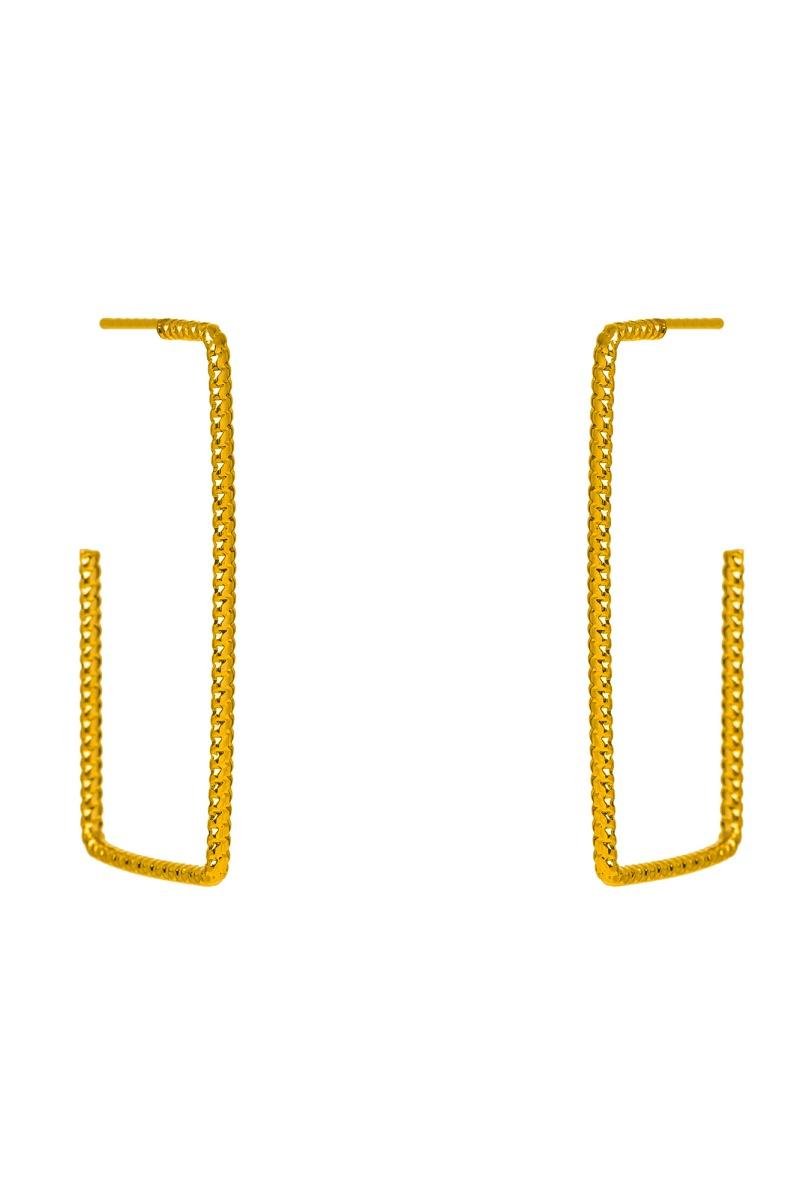 BRINCO ARGOLA RETANGULAR DIAMANTADA 39MM OURO