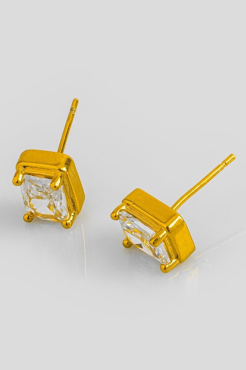 BRINCO ZIRCÔNIA RETANGULAR CRISTAL 8X6MM OURO