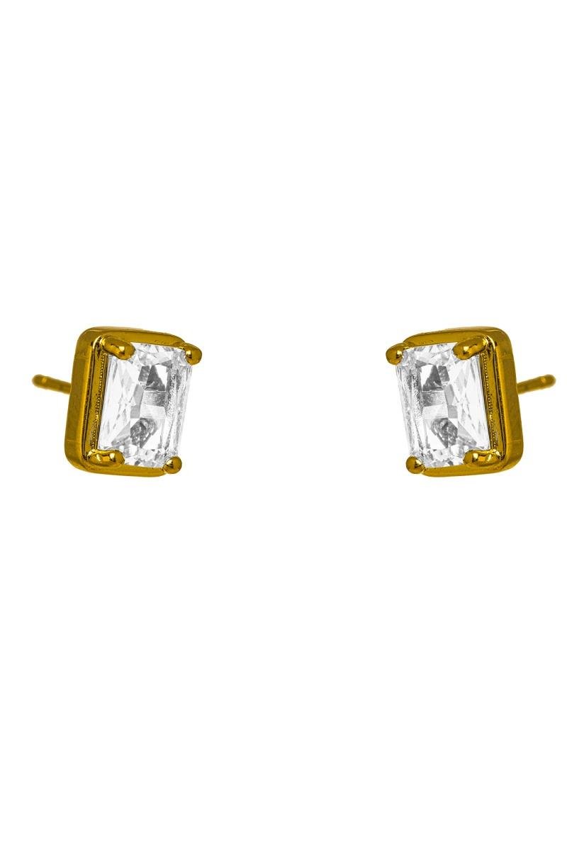 BRINCO ZIRCÔNIA RETANGULAR CRISTAL 8X6MM OURO