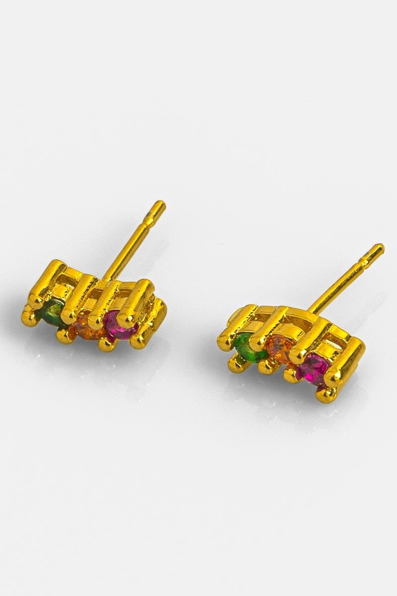 BRINCO INFANTIL TRIO DE ZIRCÔNIAS COLORIDAS 8MM OURO