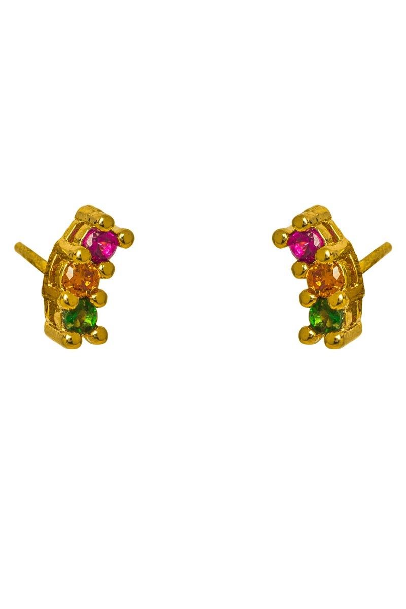 BRINCO INFANTIL TRIO DE ZIRCÔNIAS COLORIDAS 8MM OURO