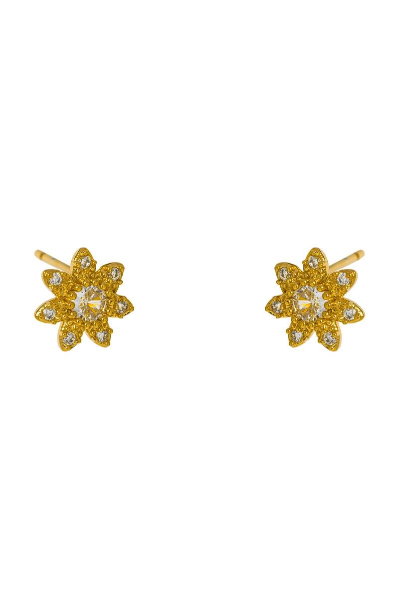 BRINCO FLOR CRAVEJADA EM ZIRCÔNIAS PONTO DE LUZ BOLEADO 7MM OURO