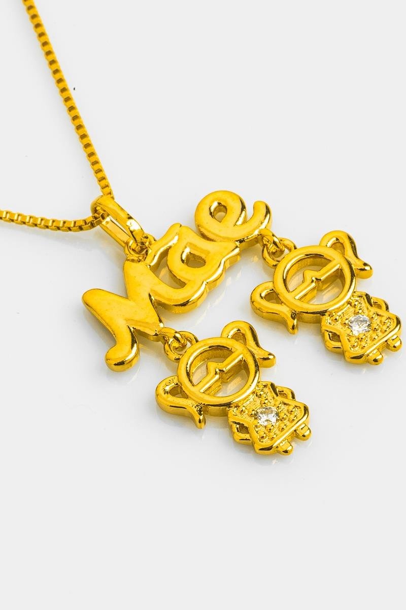 COLAR MÃE DUAS MENINAS COM ZIRCÔNIA CORRENTE DE 45CM OURO