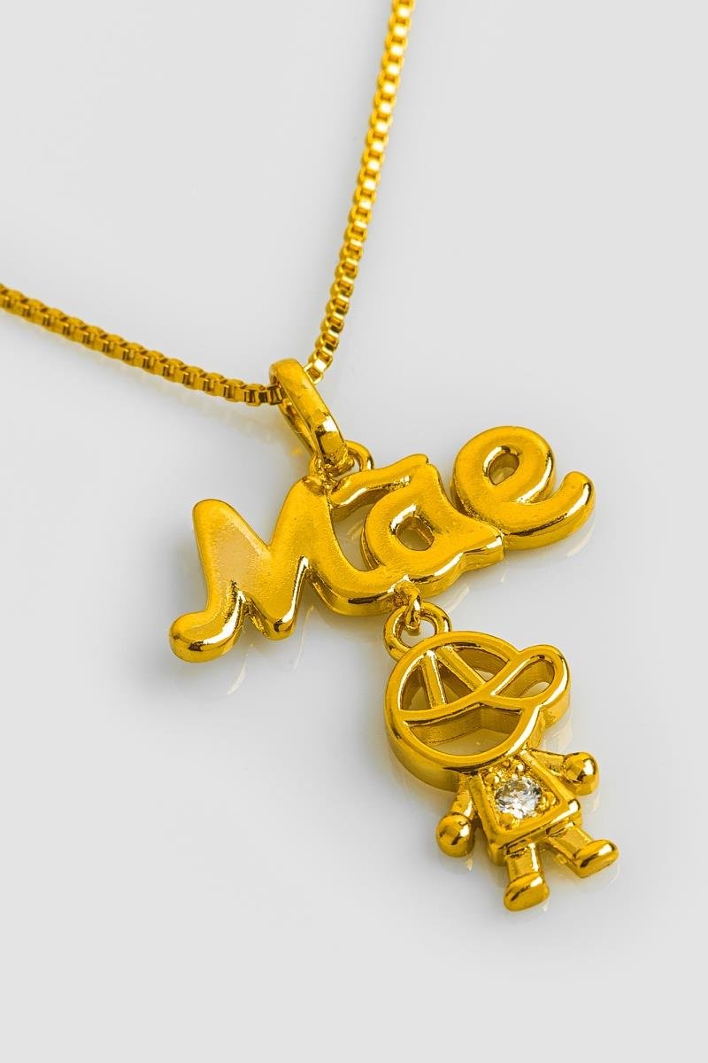 COLAR MÃE COM MENINO DE ZIRCÔNIA CORRENTE DE 45CM OURO
