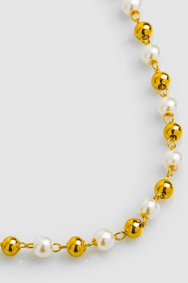 COLAR DE PEROLA 3MM BOLINHA LISA 42CM OURO