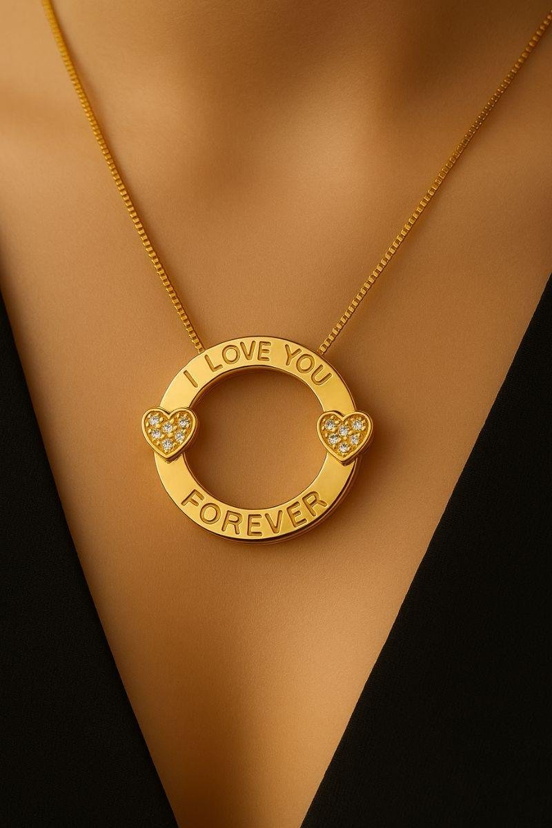 COLAR MANDALA I LOVE YOU FOREVER CORAÇÃO CRAVEJADO EM ZIRCÔNIAS OURO