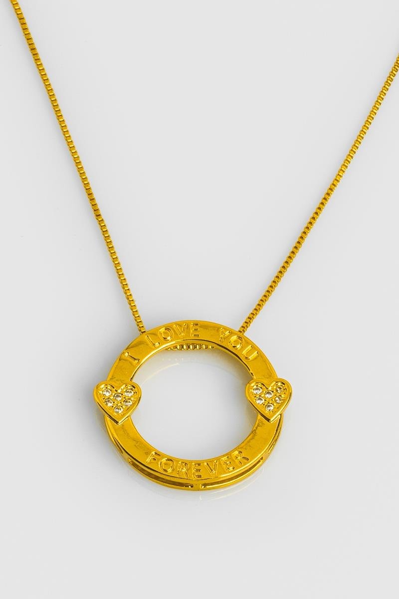 COLAR MANDALA I LOVE YOU FOREVER CORAÇÃO CRAVEJADO EM ZIRCÔNIAS OURO