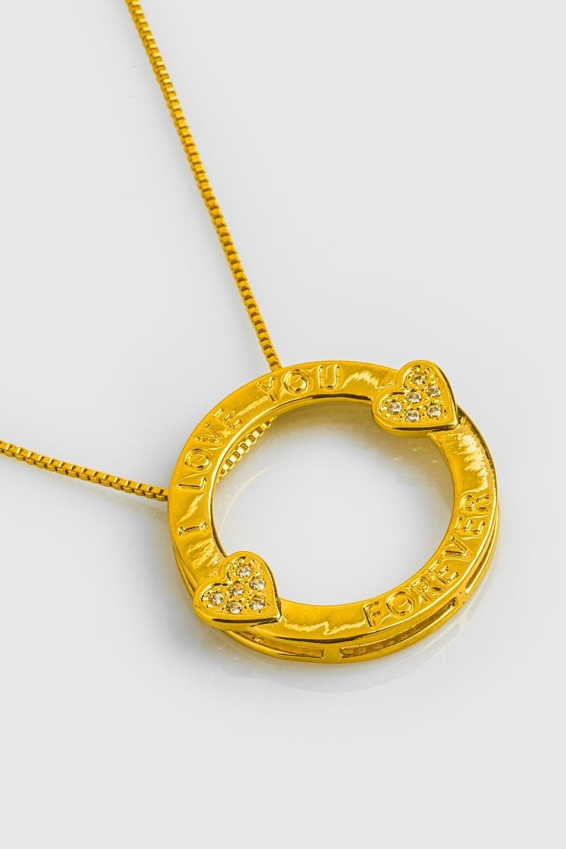 COLAR MANDALA I LOVE YOU FOREVER CORAÇÃO CRAVEJADO EM ZIRCÔNIAS OURO