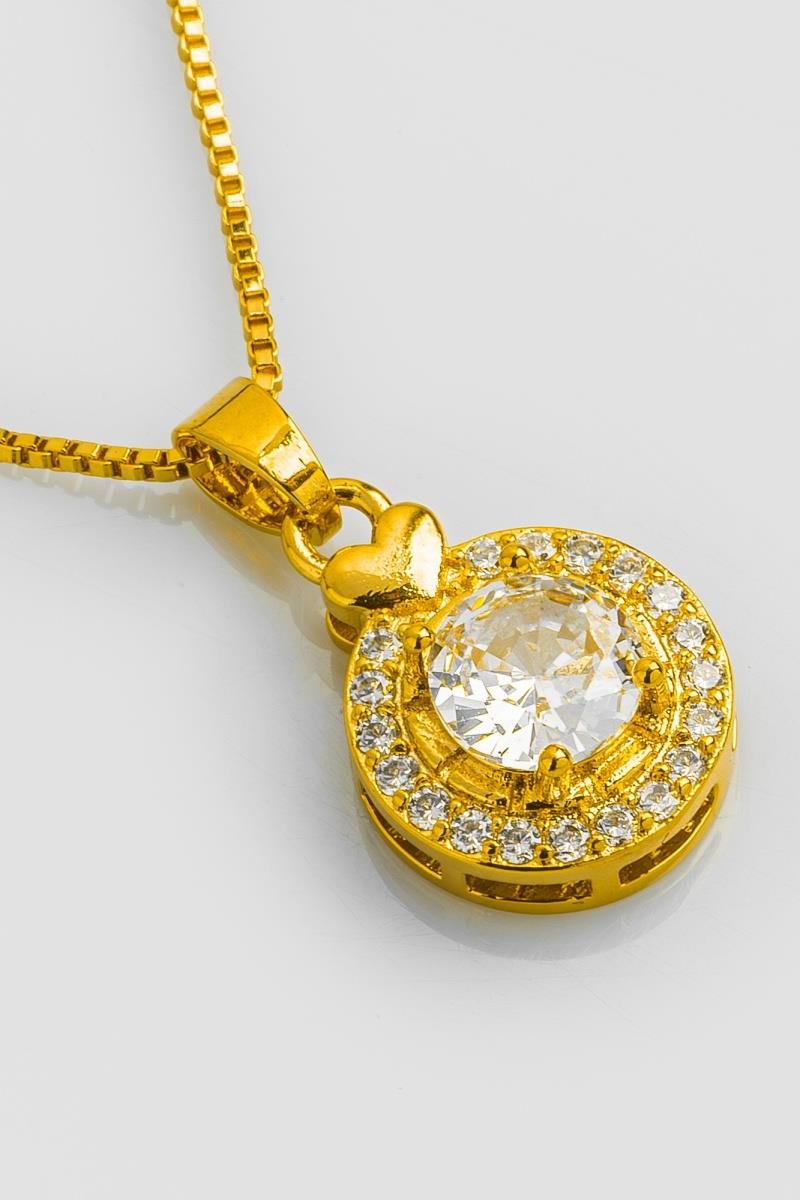 COLAR PONTO DE LUZ CRAVEJADO EM ZIRCÔNIAS 11MM CORAÇÃO LISO OURO