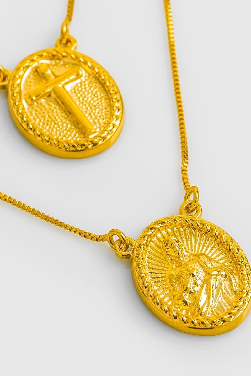 COLAR ESCAPULÁRIO SAGRADO CORAÇÃO CRUZ CORRENTE VENEZIANA 60CM OURO
