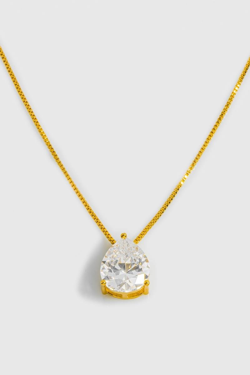 COLAR GOTA PONTO DE LUZ ZIRCÔNIA 10X13MM OURO