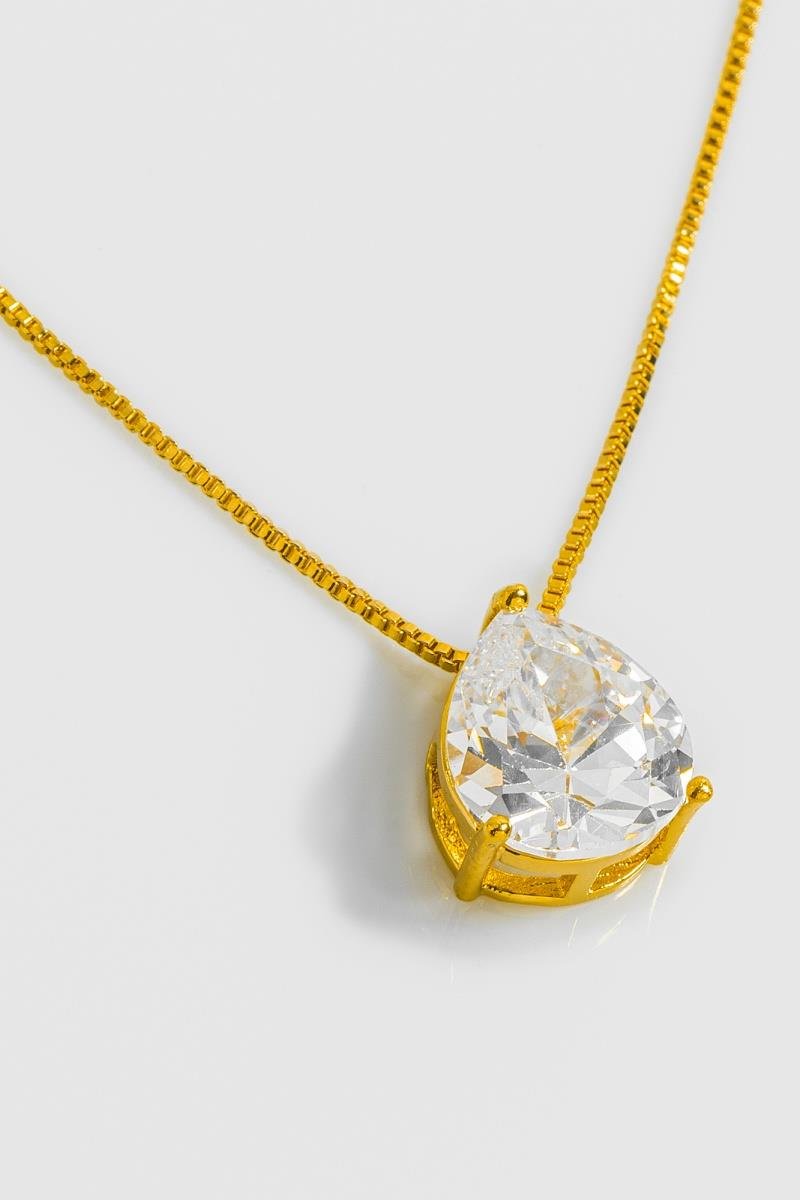 COLAR GOTA PONTO DE LUZ ZIRCÔNIA 10X13MM OURO