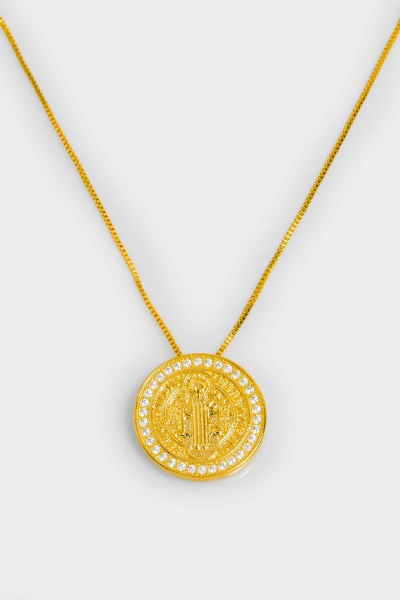 COLAR SÃO BENTO CRAVEJADO EM ZIRCÔNIAS 19MM OURO