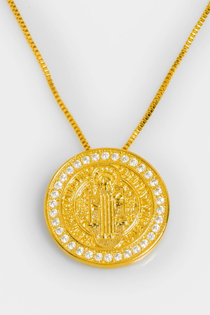 COLAR SÃO BENTO CRAVEJADO EM ZIRCÔNIAS 19MM OURO