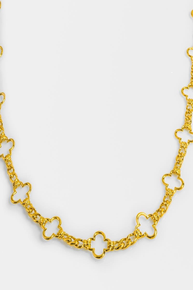 COLAR CHOKER TREVO VAZADO ELO ENTRELAÇADO OURO