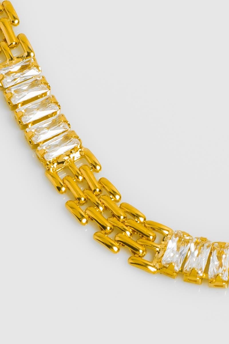 COLAR CHOKER MALHA RELÓGIO BAGUET ZIRCÔNIAS OURO