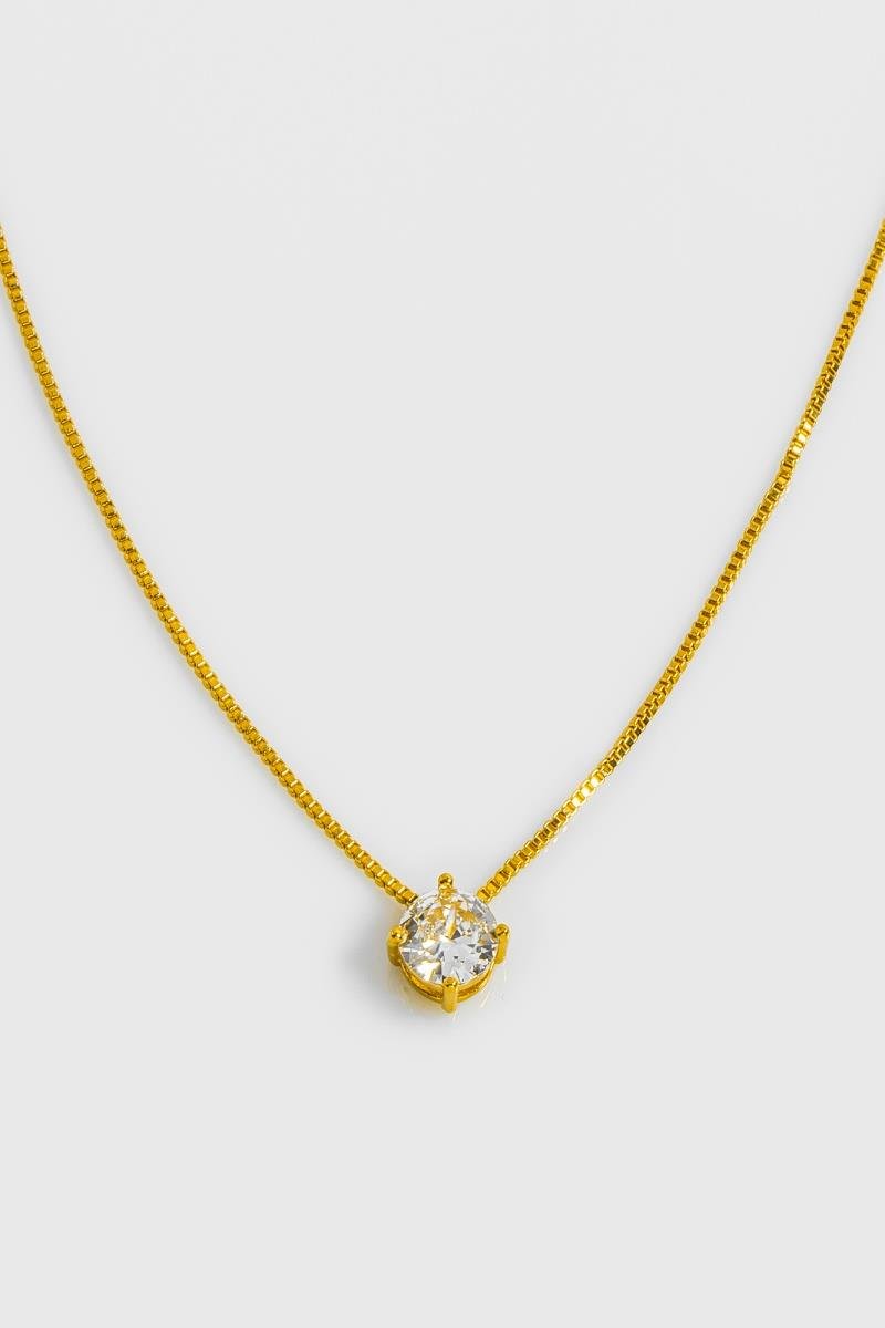 COLAR PONTO DE LUZ ZIRCÔNIA 6MM QUATRO GARRAS CORRENTE VENEZIANA OURO
