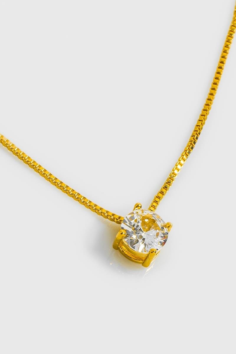 COLAR PONTO DE LUZ ZIRCÔNIA 6MM QUATRO GARRAS CORRENTE VENEZIANA OURO