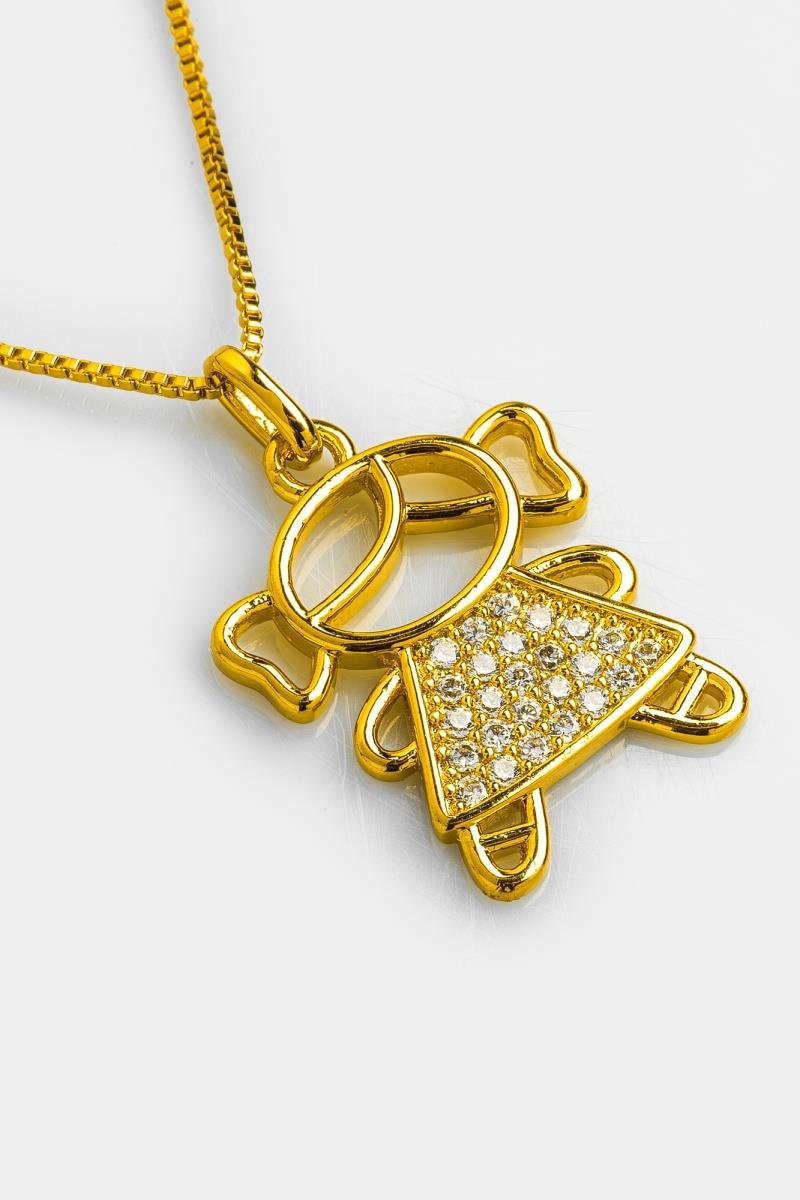 COLAR MENINA CRAVEJADA EM ZIRCÔNIAS 22MM CORRENTE VENEZIANA 45CM OURO