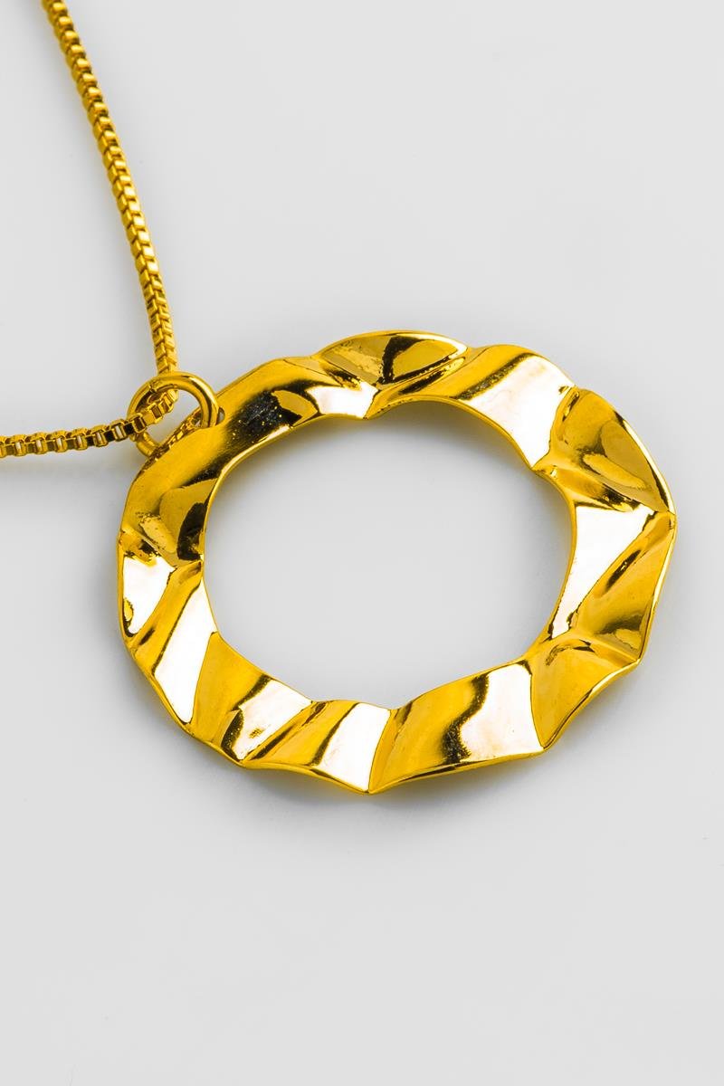 COLAR ORGÂNICO ELO VAZADO ONDULADO 25MM CORRENTE VENEZIANA 45CM OURO
