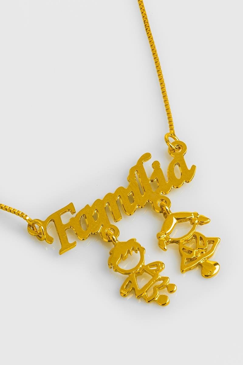 COLAR FAMILIA COM CASAL DE FILHOS VENEZIANA 45CM OURO