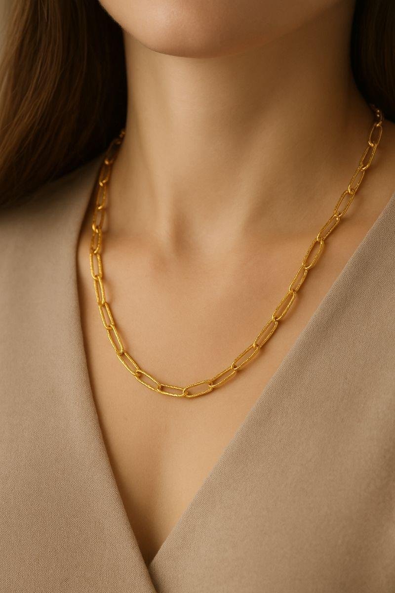 COLAR ELO OVAL LONGO DIAMANTADO 40CM OURO
