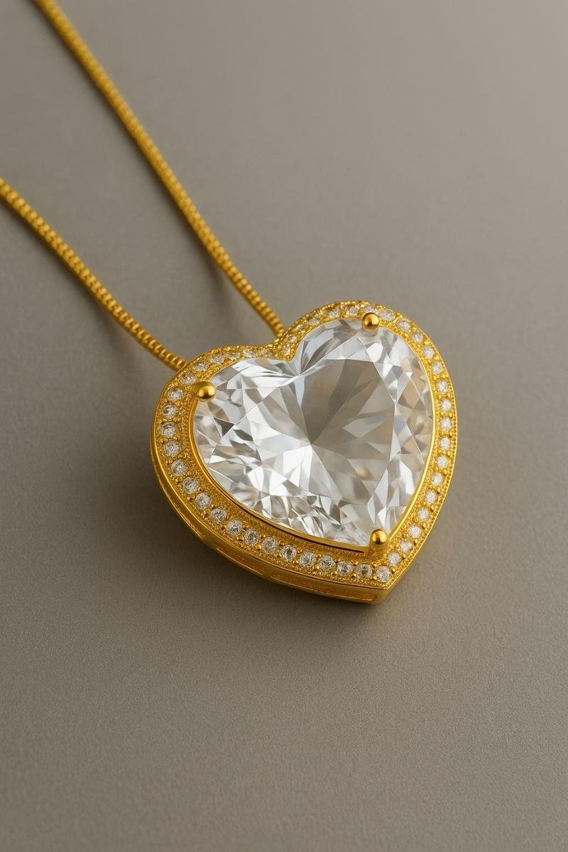 COLAR CORAÇÃO CRAVEJADO EM ZIRCÔNIAS COM CRISTAL 24X25MM OURO