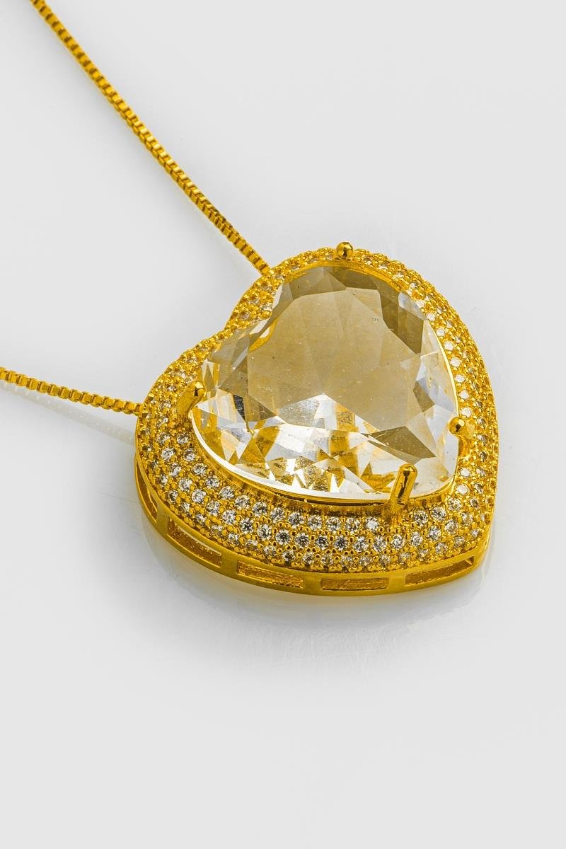 COLAR CORAÇÃO CRAVEJADO EM ZIRCÔNIAS COM CRISTAL 24X25MM OURO
