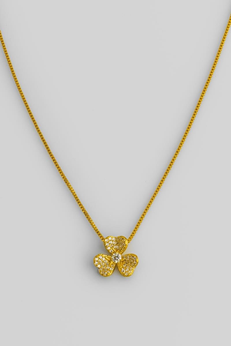 COLAR DE TREVO TRÊS FOLHAS CRAVEJADA EM ZIRCÔNIAS PONTO DE LUZ 40CM OURO