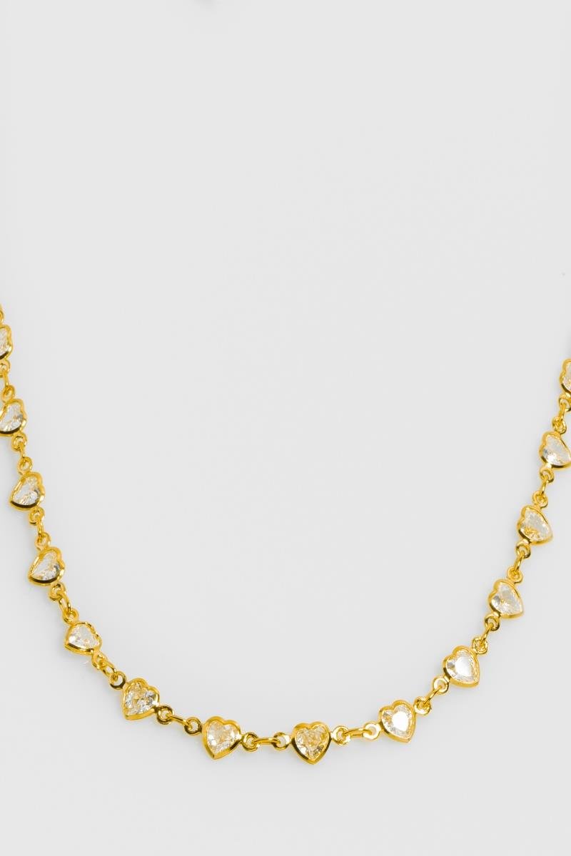 COLAR CHOKER CORAÇÃO ZIRCÔNIAS CORRENTE ELINHO OURO