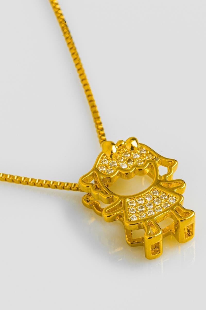 COLAR MENINA CRAVEJADA EM ZIRCÔNIAS 15MM VAZADA CORRENTE VENEZIANA 45CM OURO