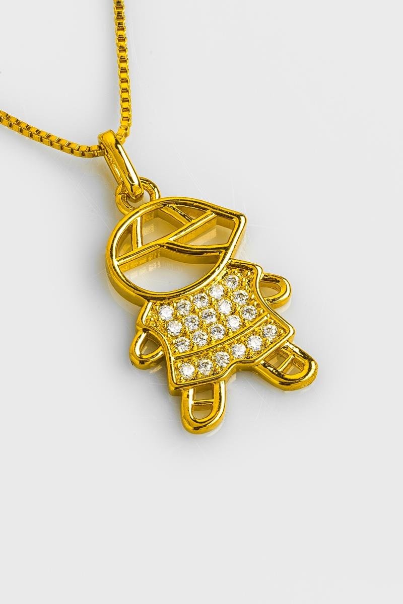 COLAR MENINO CRAVEJADO EM ZIRCÔNIAS 21MM CORRENTE VENEZIANA 45CM OURO