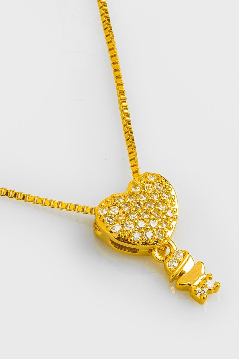 COLAR MENINO CORAÇÃO CRAVEJADO EM ZIRCÔNIAS 45CM OURO
