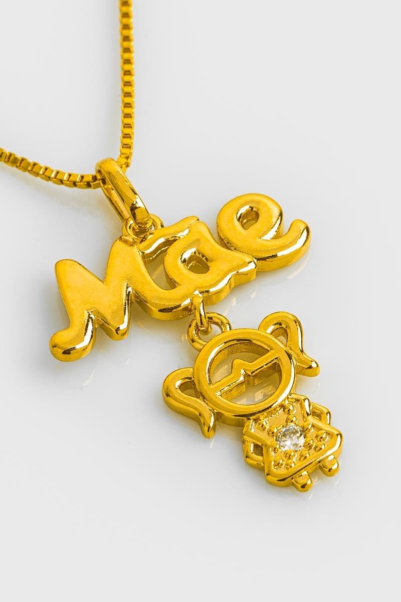 COLAR MÃE COM MENINA DE ZIRCÔNIA CORRENTE DE 45CM OURO